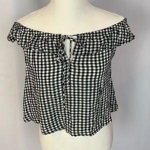 Billabong Black White Check Ruffle Crop Tank Large
